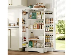 Buffet de cozinha 60×35×128.5 cm - com LED - 2 portas com prateleiras - branco