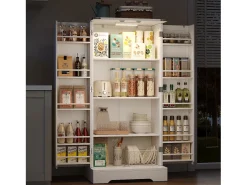 Buffet de cozinha 60×35×128.5 cm - com LED - 2 portas com prateleiras - branco
