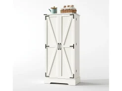 Buffet de cozinha 60×35×128.5 cm - com LED - 2 portas com prateleiras - branco