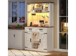 Buffet de cozinha 100×40×172 cm - com USB e tomada - com LED - 4 portas e 1 gaveta - branco+natural