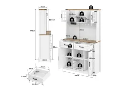 Buffet de cozinha 100×40×172 cm - com USB e tomada - com LED - 4 portas e 1 gaveta - branco+natural