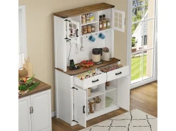 Buffet de cozinha 100×40×172 cm - com USB e tomada - com LED - 4 portas e 1 gaveta - branco+natural
