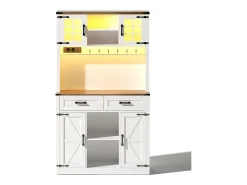 Buffet de cozinha 100×40×172 cm - com USB e tomada - com LED - 4 portas e 1 gaveta - branco+natural