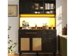 Buffet de cozinha 120×45×195,5 cm - com iluminação LED - 3 gavetas e 6 portas - prateleiras ajustáveis - preto
