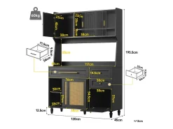 Buffet de cozinha 120×45×195,5 cm - com iluminação LED - 3 gavetas e 6 portas - prateleiras ajustáveis - preto