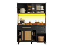 Buffet de cozinha 120×45×195,5 cm - com iluminação LED - 3 gavetas e 6 portas - prateleiras ajustáveis - preto