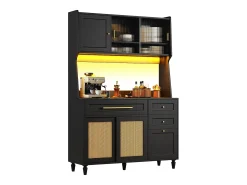 Buffet de cozinha 120×45×195,5 cm - com iluminação LED - 3 gavetas e 6 portas - prateleiras ajustáveis - preto