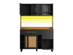 Buffet de cozinha 120×45×195,5 cm - com iluminação LED - 3 gavetas e 6 portas - prateleiras ajustáveis - preto