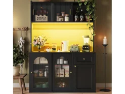 Buffet de cozinha 120×35×167 cm - com iluminação LED - 1 gaveta e 5 portas - prateleiras ajustáveis - preto