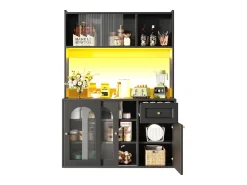 Buffet de cozinha 120×35×167 cm - com iluminação LED - 1 gaveta e 5 portas - prateleiras ajustáveis - preto