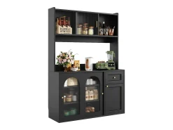 Buffet de cozinha 120×35×167 cm - com iluminação LED - 1 gaveta e 5 portas - prateleiras ajustáveis - preto