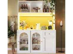 Buffet de cozinha 120×35×167 cm - com iluminação LED - 1 gaveta e 5 portas - prateleiras ajustáveis - branco