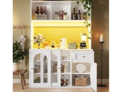 Buffet de cozinha 120×35×167 cm - com iluminação LED - 1 gaveta e 5 portas - prateleiras ajustáveis - branco