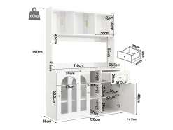 Buffet de cozinha 120×35×167 cm - com iluminação LED - 1 gaveta e 5 portas - prateleiras ajustáveis - branco