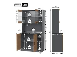 Buffet de cozinha 100×47×187 cm - com LED - 2 portas - natural+preto