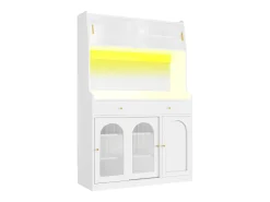 Buffet de cozinha 120×40×180 cm - com iluminação LED - 2 gavetas e 5 portas - prateleiras ajustáveis - branco