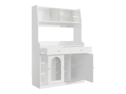Buffet de cozinha 120×40×180 cm - com iluminação LED - 2 gavetas e 5 portas - prateleiras ajustáveis - branco