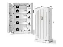 Buffet de cozinha 60×35×128 cm - com sensor de luz LED - com 2 portas - com prateleiras - com decoração de listras verticais - Branco