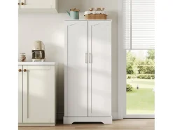 Buffet de cozinha 60×35×128 cm - com sensor de luz LED - com 2 portas - com prateleiras - Branco