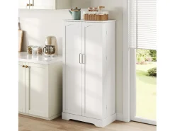 Buffet de cozinha 60×35×128 cm - com sensor de luz LED - com 2 portas - com prateleiras - Branco
