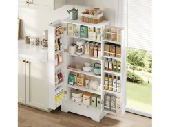 Buffet de cozinha 60×35×128 cm - com sensor de luz LED - com 2 portas - com prateleiras - Branco