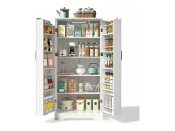 Buffet de cozinha 60×35×128 cm - com sensor de luz LED - com 2 portas - com prateleiras - Branco