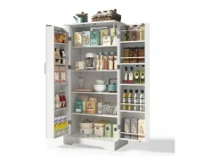 Buffet de cozinha 60×35×128 cm - com sensor de luz LED - com 2 portas - com prateleiras - Branco