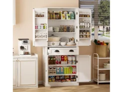 Buffet de cozinha 80×40×182 cm - com 2 portas e 1 gaveta - 2 portas com prateleiras - branco