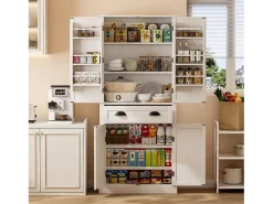Buffet de cozinha 80×40×182 cm - com 2 portas e 1 gaveta - 2 portas com prateleiras - branco