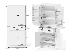 Buffet de cozinha 80×40×182 cm - com 2 portas e 1 gaveta - 2 portas com prateleiras - branco