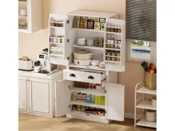 Buffet de cozinha 80×40×182 cm - com 2 portas e 1 gaveta - 2 portas com prateleiras - branco