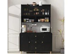 Buffet de cozinha moderno 140x40x190cm - con prateleiras abertas - con 3 gavetas e 5 portas - Preto