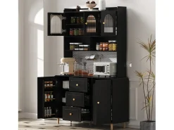 Buffet de cozinha moderno 140x40x190cm - con prateleiras abertas - con 3 gavetas e 5 portas - Preto