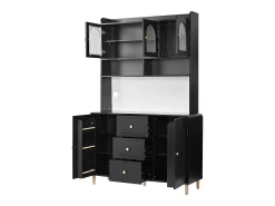 Buffet de cozinha moderno 140x40x190cm - con prateleiras abertas - con 3 gavetas e 5 portas - Preto