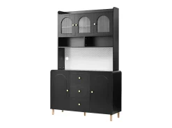 Buffet de cozinha moderno 140x40x190cm - con prateleiras abertas - con 3 gavetas e 5 portas - Preto