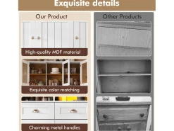 Buffet de cozinha moderno 140x40x175cm - 6 portas + 3 gavetas + 9 prateleiras - móvel alto - com iluminação LED - Branco