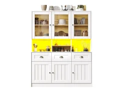 Buffet de cozinha moderno 140x40x175cm - 6 portas + 3 gavetas + 9 prateleiras - móvel alto - com iluminação LED - Branco