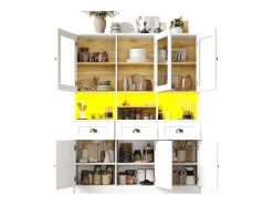 Buffet de cozinha moderno 140x40x175cm - 6 portas + 3 gavetas + 9 prateleiras - móvel alto - com iluminação LED - Branco