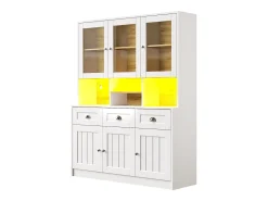Buffet de cozinha moderno 140x40x175cm - 6 portas + 3 gavetas + 9 prateleiras - móvel alto - com iluminação LED - Branco