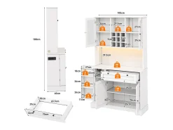 Buffet de cozinha moderno 100x40x180cm - con tomada e LED - con 1 gaveta e 5 portas - con prateleira para especiarias - Branco