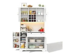 Buffet de cozinha moderno 100x40x180cm - con tomada e LED - con 1 gaveta e 5 portas - con prateleira para especiarias - Branco