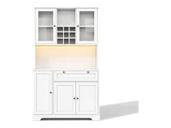 Buffet de cozinha moderno 100x40x180cm - con tomada e LED - con 1 gaveta e 5 portas - con prateleira para especiarias - Branco