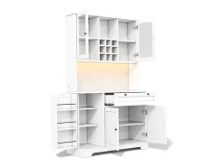 Buffet de cozinha moderno 100x40x180cm - con tomada e LED - con 1 gaveta e 5 portas - con prateleira para especiarias - Branco