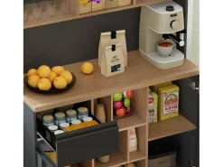 Buffet de cozinha moderno 105×45×185 cm - 5 portas - prateleiras ajustáveis - armazenamento aberto - preto e natural