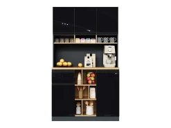 Buffet de cozinha moderno 105×45×185 cm - 5 portas - prateleiras ajustáveis - armazenamento aberto - preto e natural