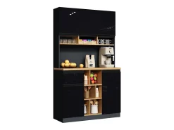 Buffet de cozinha moderno 105×45×185 cm - 5 portas - prateleiras ajustáveis - armazenamento aberto - preto e natural