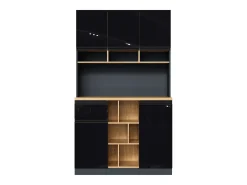 Buffet de cozinha moderno 105×45×185 cm - 5 portas - prateleiras ajustáveis - armazenamento aberto - preto e natural