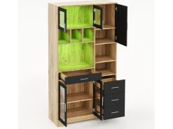 Buffet de cozinha moderno 100x40x185cm - con tomada e LED - con 4 gavetas e 5 portas - prateleiras ajustáveis - Natural + Preto