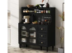 Buffet de cozinha moderno 120x40x138.5cm - con tomada e porta-copos de vinho - con 3 gavetas e 2 portas - Preto