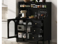 Buffet de cozinha moderno 120x40x138.5cm - con tomada e porta-copos de vinho - con 3 gavetas e 2 portas - Preto